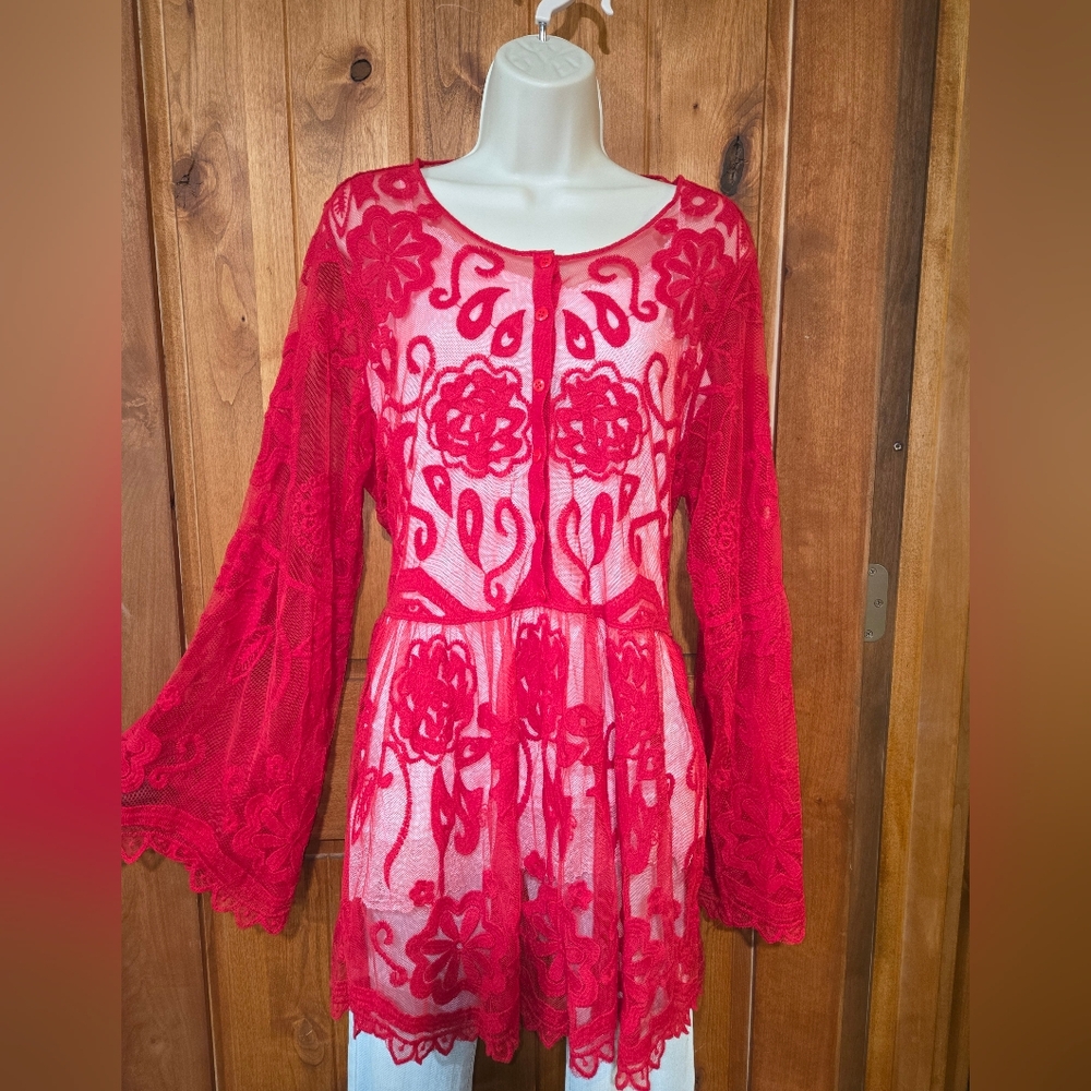 Lane Bryant Red Lace Tunic Top‎